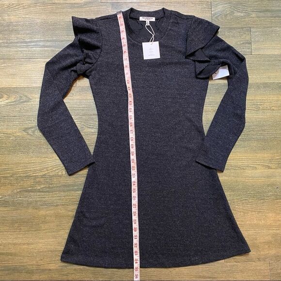 NWT Free Generation LA Gray Ruffle Strong Shoulder Fit & flare Mini Dress M - Picture 6 of 10